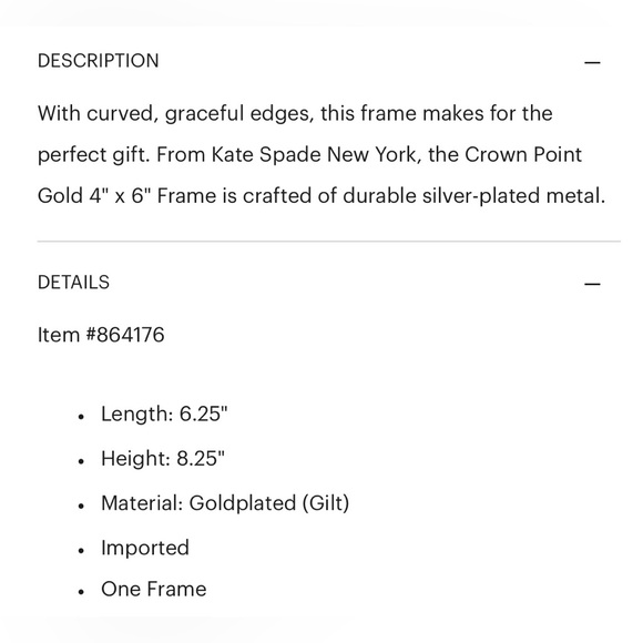 New! Kate Spade Crown Point 4x6 Frame - Picture 3 of 3